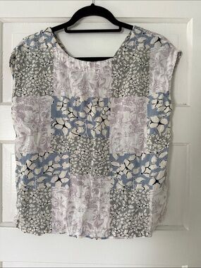 Nicole Miller Neutral Patchwork Linen Top
